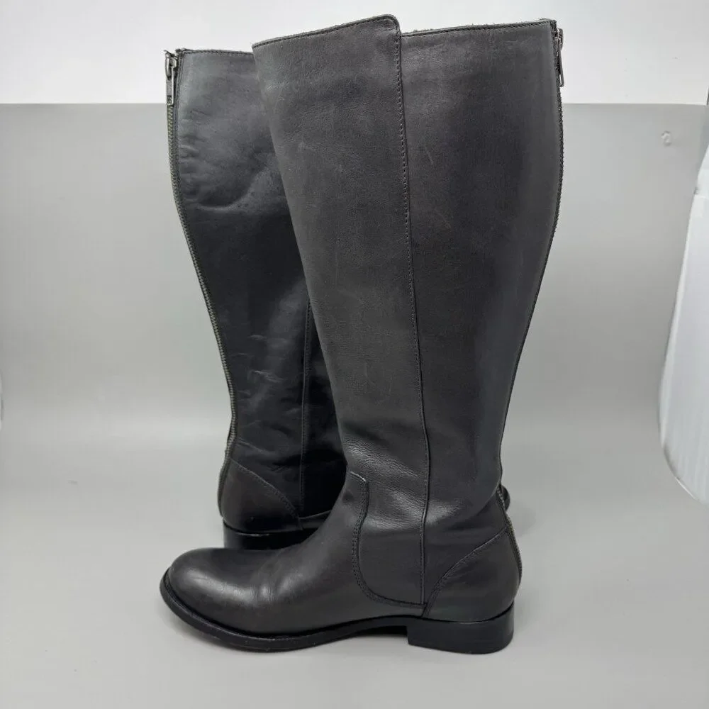 Frye Melissa Leather Riding Boots Back Zip Snap Tall Boots Women's Sz 7 B